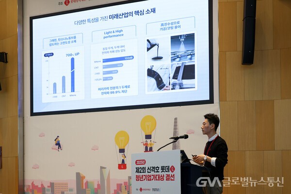 (사진제공:롯데재단 홍보팀) 결선에서 프레젠테이션 진행 중인 이노맥신 대표